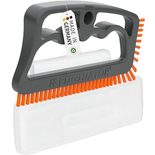 FUGINATOR Fugenbürste Fugenreinigung in Bad WC Küche - Reinigung von Wand- und Bodenfliesen - handliche Bürste für Fugen und Fliesen Spaltreinigungsbürste mit Bezug (grau/orange)