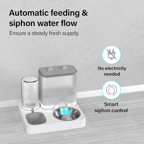 2 in 1 Automatic Pet Feeder, Food and Water Dispenser, for Small Cats And Dogs, 2.2L Food Feeder 1L Water Dispenser Gravity Dispenser Station for Home Travel Dark Grey - Image 5