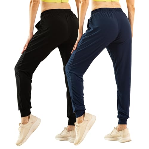 TRIUNION 2 Pack Womens Jogger Pants with Pockets Soft Tapered Joggers Sweatpants for Women Drawstring Lounge Pants