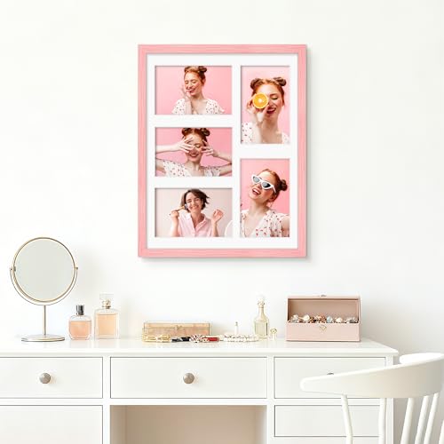 Image of DUENPY 11x14 Collage Picture Frame 4x6 Collage Picture Frame Displays Five 4x6 inch Photos or 11x14 (Without Mat) Wall Decor Wall Hanging or Tabletop Pink