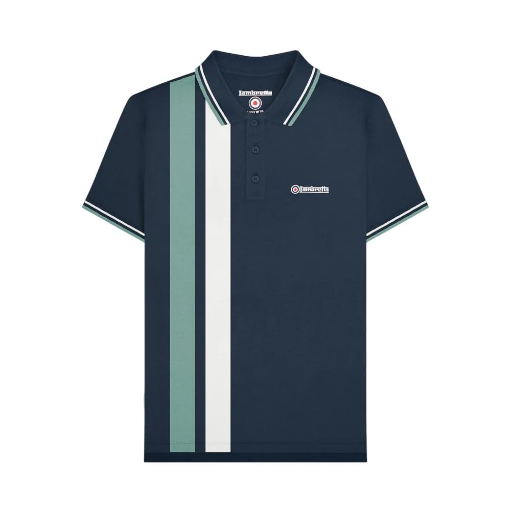 Lambretta Mens Vertical Stripe Short Sleeve Polo Shirt (UK, Alpha, 3XL, Regular, Regular, Navy)