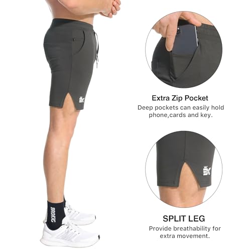 BROKIG Men's Airstretch Gym Shorts,5 Inch Slim Fit Running Exercise Athletic Workout Shorts for Men with Zipper Pockets2