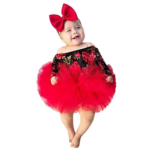 Newborn Baby Girl Clothes Off Shoulder Floral Long Sleeve Romper +Tutu Dress +Bow Headband Outfits Set Black