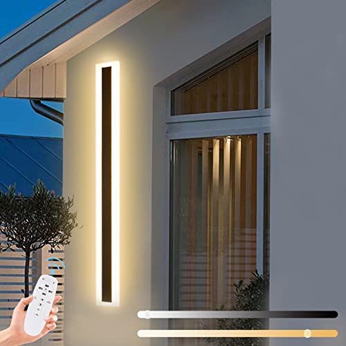 ZTWLEED LED Outdoor Wall Lights,16W Dimmable Wall Lamp with Remote Control,3000K/4000K/6000K,Waterproof Exterior Acrylic Long Outdoor Wall Light for Garden Villa Porch Terraces Garage,80CM