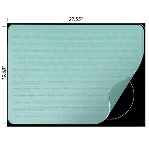 Stove Top Cover for Electric Stove - Silicone Stove Mat for Glass Top, Glass Cooktop Protector, XL Dish Drying Mats For Kitchen,Oven Covers for Electric Stove (Aqua,28 x 20)