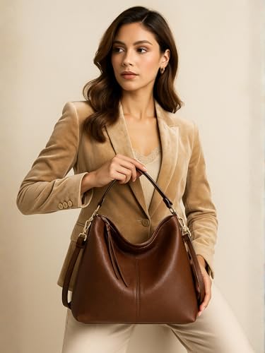 Image of ITALISH Brown Hobo Shoulder Handbag for Women in Faux Leather 39 x 33 x 13 cm