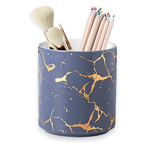 Ceramic Pen Holder, Desktop Organizer Pen Holder, Multi-Functional Pen Holder for Makeup Brush, Pens, Crayons, Paint Brushes, Arts and Crafts, Marker Holder, for Home, Office, Kids (Grey) Cover