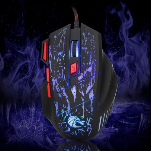 TukeSM Flowing Water Crack Colorful Glowing Game Mouse, Wired (Black) - 2