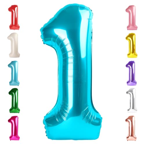Image of 1 Balloon Numbers Birthday Decorations, 40In Light Blue Balloons for Party | Eye-catching Appearance, Perfect Decorative Centerpieces, Convenient Self-sealing Structure, Widely for Various Occasions