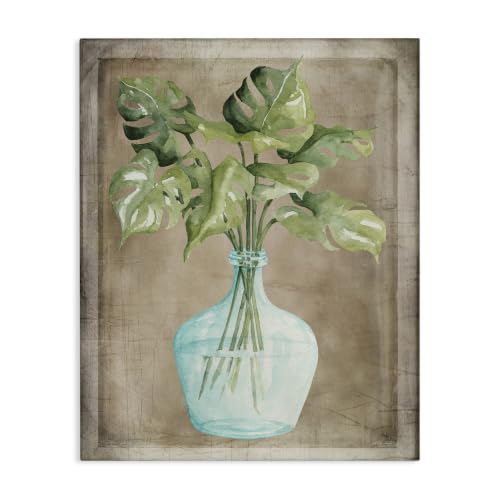 'Monstera Leaves Glass Vase Potted House Plant'| Canvas Art