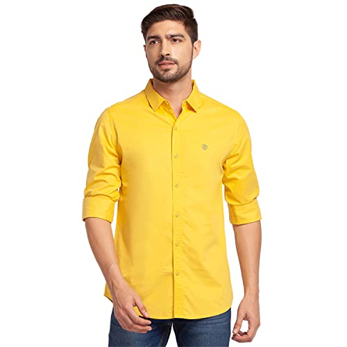 Image of Spykar Men's Regular Fit Flat Collar Full Sleeve Solid Casual Shirts