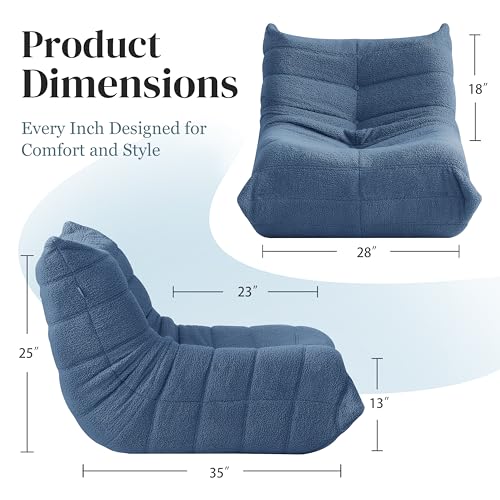 Image of Gazecaia Comfy Bean Bag Chair for Adults Teens | Fireside Floor Lounge Chair, Soft Teddy High-Resilience Memory Foam Bean Bag Couch with Non-Slip Base, for Living Room Bedroom Apartment Office, Blue