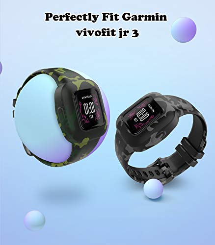 MoKo Watch Strap Compatible with Garmin Vivofit JR 3, Pack of 3 Silicone Replacement Wristband Sports Bracelet Replacement Strap with Print Pattern