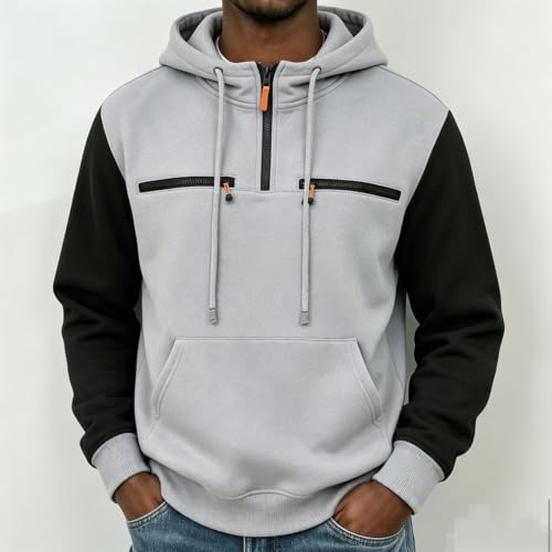 Men's Color Block Half Zip Drawstring Tactical Hoodie With Zipper Pockets - image 2