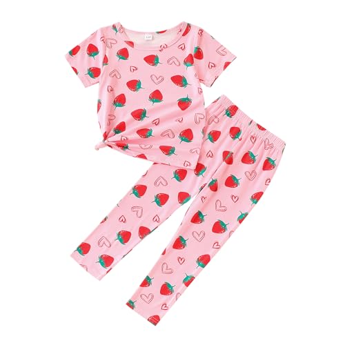 Image of 4-7T Kids Toddler Girls Print Outfits Short sleeved Flower Printed Top+Flower Print Pants Set