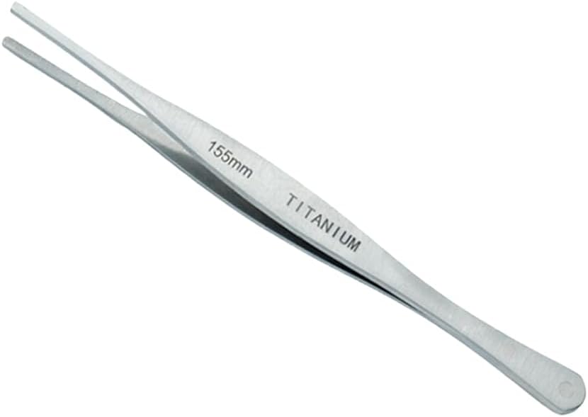 Titanium Flat Tip Tweezers, MRI Non-magnetic Tools, Light Weight, High Strength, Anti-corrosion, Durable, Drop-forged, Industrial Grade, T1122 (155mm)