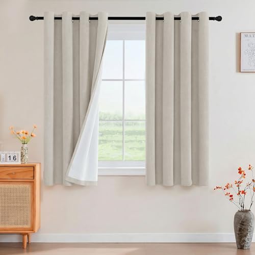 Image of PrinceDeco Blackout Curtains Linen Blended 54 Inch Long Room Darkening Black Out Curtains for Living Room with Natural Slubs & Grayish (Not Solid) Thermal Insulated Grommet 2 Panels,Heathered Linen