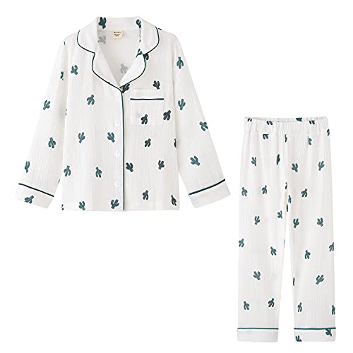 ACESTAR Toddler Baby Girl Pajama Set, Boys Long Sleeve 100% Cotton Sleepwear 2 Piece Pjs Set for Kid - Button Down Loungewear (White Cactus, 4T)
