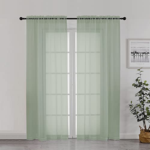 Image of Chyhomenyc Sage Green Sheer Curtains 72 Inch Length 2 Panels, Light Filtering Airy Breathable Rod Pocket Voile Drapes for French Door Bedroom Living Room, Each 42x72 Inch
