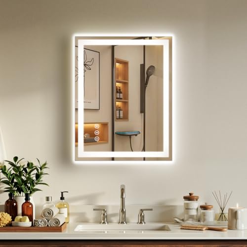 Image of 24x30 LED Bathroom Mirror with Anti-Fog, Backlit & Front Lit, Memory | Stepless Dimmable 3 Color CRI 95+ Shatterproof Tempered Glass ETL Listed for Safety Lighted Bathroom Vanity Mirror for Wall