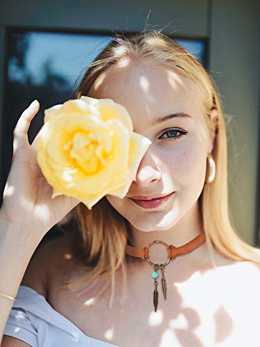 Hicarer 3 Pieces Suede Choker Necklaces American Indian Feather Handmade Necklaces Adjustable Leather Turquoise Choker Necklace Moon Crescent Pendant Choker for Women Accessories2