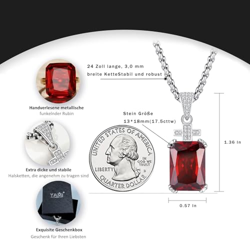 YAMI Necklace for Men, Cross Pendant with 24" Stainless Steel Chain, 17.5-Carat Cubic Zirconia Diamond, Emerald Cut Birthstone, Jewelry Gift for Boyfriend/Husband4