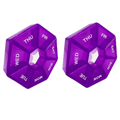 Image of Pill Organizer, Small Pill Box, 2Pack Pill Case, Weekly Pill Organizer,Medicine Pill Organizer 1 Time a Day, Pill Container, Pill Holder, Daily Pill Organizer Travel Pill Organizer 7 Day(Purple)