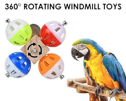 Image of DS. DISTINCTIVE STYLE Bird Perch Stand Toy with Rotatable Balls, Wooden Perch for Bird Cage, Suitable for Green Cheeked Conure, Budgie, and Pineapple Conure, Colourful