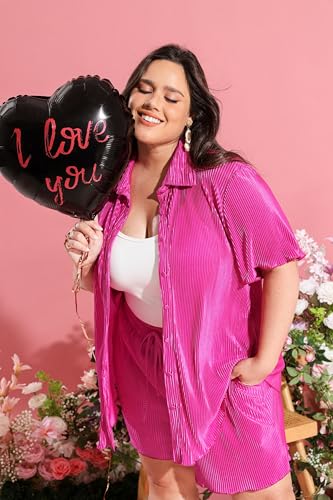 TIYOMI Plus Size Two Piece Sets for Women Pleated Outfits Soft Pajamas Button Down Suits Textured Top & Wide Leg Pants XL-5XL3