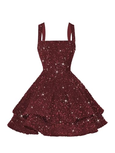 Image of vintys Teens Sequin Short Homecoming Dresses 16 Photo Shoot Tiered Cocktail Party Dress VS116