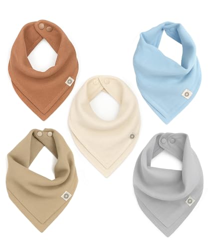 Image of Kishu Baby Indi Organic Baby Bandana Bibs – Fairtrade 4-Way Reversible Drool Bibs for Boys & Girls – Unisex (Set of 5)