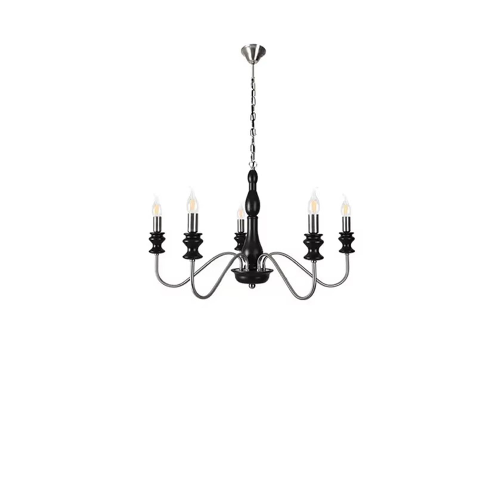 KXEcoLife Retro Style E14 Bulb Chandelier Silver Black Metal Dark Wood for Parlor Restaurant Bedroom Lighting