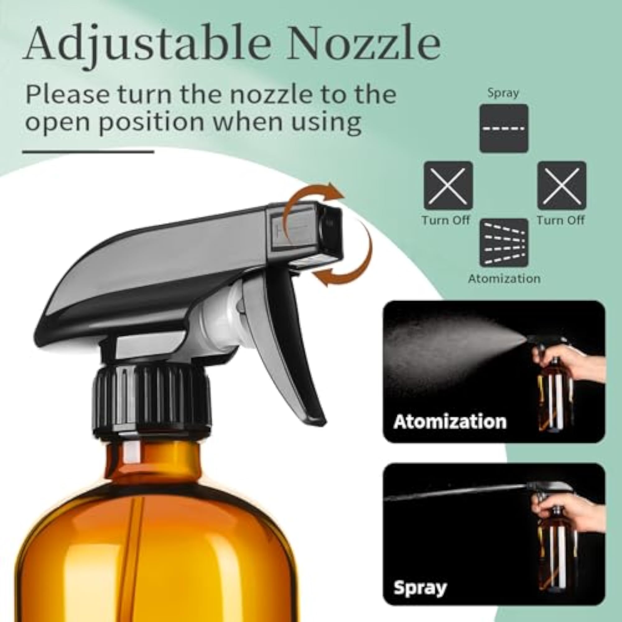 4 Pack Amber Glass Spray Bottles with Adjustable Nozzle