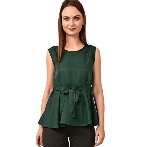 Image of Women's Sleeveless Peplum Top with Waist Tie Belt