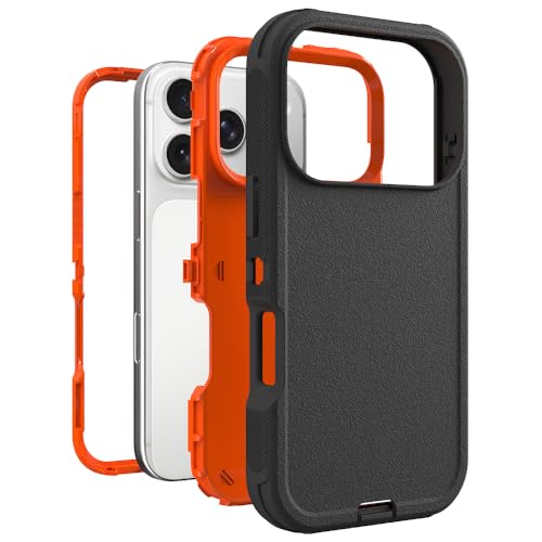 Image of Rugged Case Compatible with iPhone 17 Pro | Heavy-Duty Shockproof Protective Cover, Black+Orange