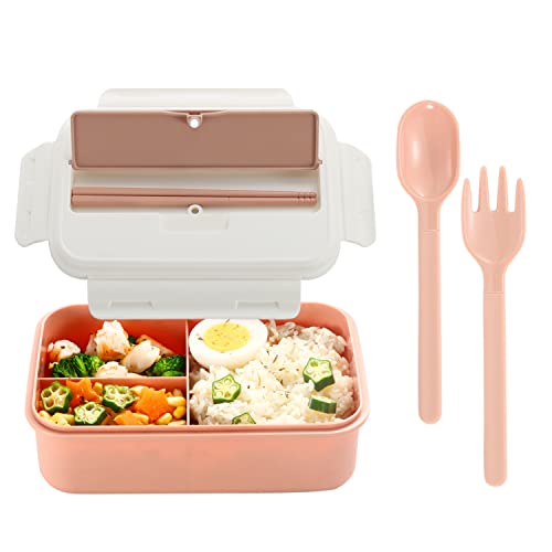 YAGGOOD Bento Box, Lunch Box for Kids Adults with 3 Compartment Lunch Boxes, Spoon Fork and Chopsticks,BPA Free