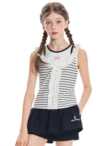 Image of Girls Tank Tops Summer Sleeveless Camisole Vest Stripes and Bows Cute Shirt for 6-16years