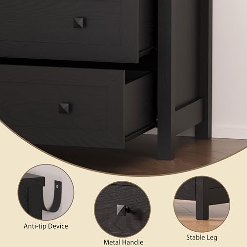 Image of BORNOON 3-Drawer Dresser, Small Wooden Chest of Drawers with Metal Knobs, Water-Resistant Top, Storage Organizer with Anti-Tip Kit for Bedroom, Nursery, Living Room