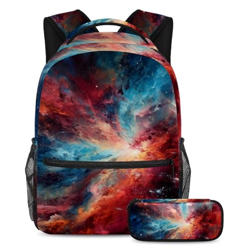 Ensemble sac à dos scolaire galaxie rouge pour le collège et le lycée