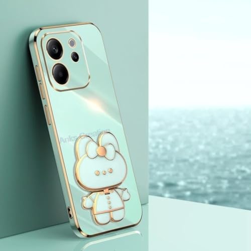 Image of 3D Cartoon Back Case Cover with Cosmetic Mirror for Oppo Reno 15 5G, Mobile Stand (B-Mint)