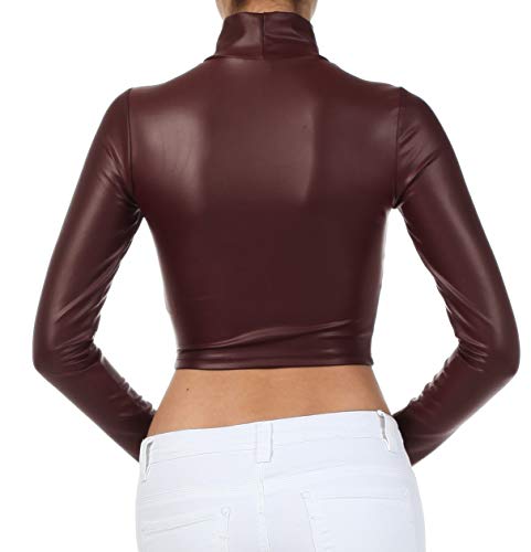 Image of Sakkas Matte Liquid Mock Neck Turtleneck Long Sleeve Crop Top - Made in USA