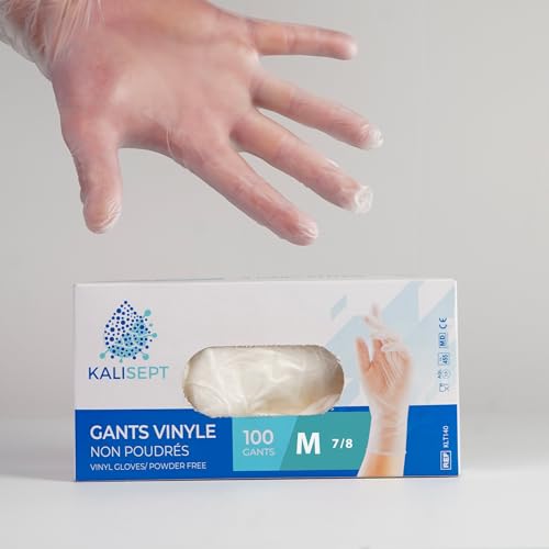 KALISEPT INTCO - boite de 100 - Gants Vinyle médical et de l’industrie de haute qualité, normes en vigueurs. (non poudrés)