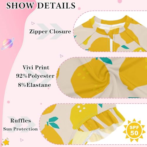 Image of CaTaKu Girls Rash Guard Swimsuit Long Sleeve One Piece Bathing Suit UPF 50+ Toddler Kids Zipper Ruffle Swimwear 3-12Y