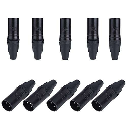 Image of MX 3 Pin XLR connector Microphone Connector pin Pure Copper Nickel Plated Pins1 for High Conductivity microphone cable connector PERENT (3 PIN BLACK COATING, Pack of 10, Male Connector)