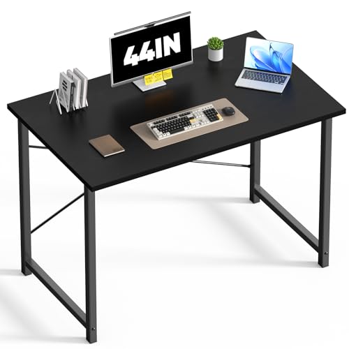 DUMOS 44 in Computer Desk for Home Office, Modern Study Work Table Simple Style for Bedroom, Writing Desks with X-Shaped Reinforcement, Black