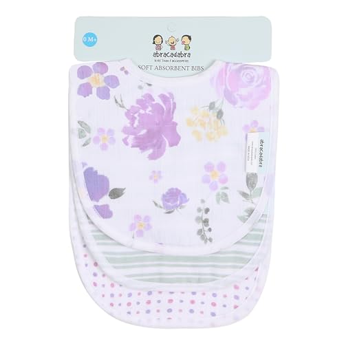 Image of abracadabra Muslin Bibs with Adjustable Snap Button Closure, Super Absorbent, Soft, Comfortable & Lightweight, Set of 3 - Villandry