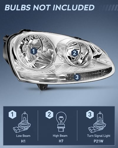 Image of Nilight Headlight Assembly Compatible with 2005 2006 2007 2008 2009 2010 Volkswagen Jetta 2006-2009 VW Rabbit GTI Headlamp Chrome Housing Driver and Passenger Side | For Jetta 2005 2006 2007 2008 2009 2010 VW Rabbit GTI 2006-2009 Chrome Housing Amber Reflector Headlight Driver & Passenger