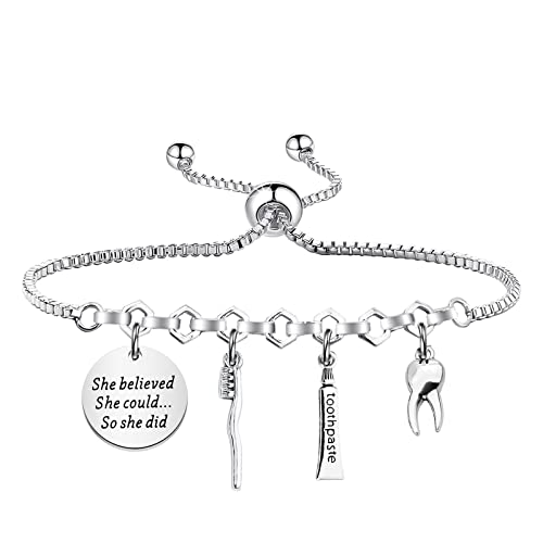 PLITI Dentist Bracelet Dental Hygienist DA DH Graduation Gift She Believed She Could So She Did Bangle for Dental Assistant