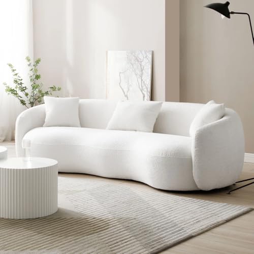 Image of LEGACY OF COMFORT Yazgur 85'' Mid-Century Modern Curved Living Room Sofa, 3-Seat Fabric Couch for Living Room, Office, Apartment (White)
