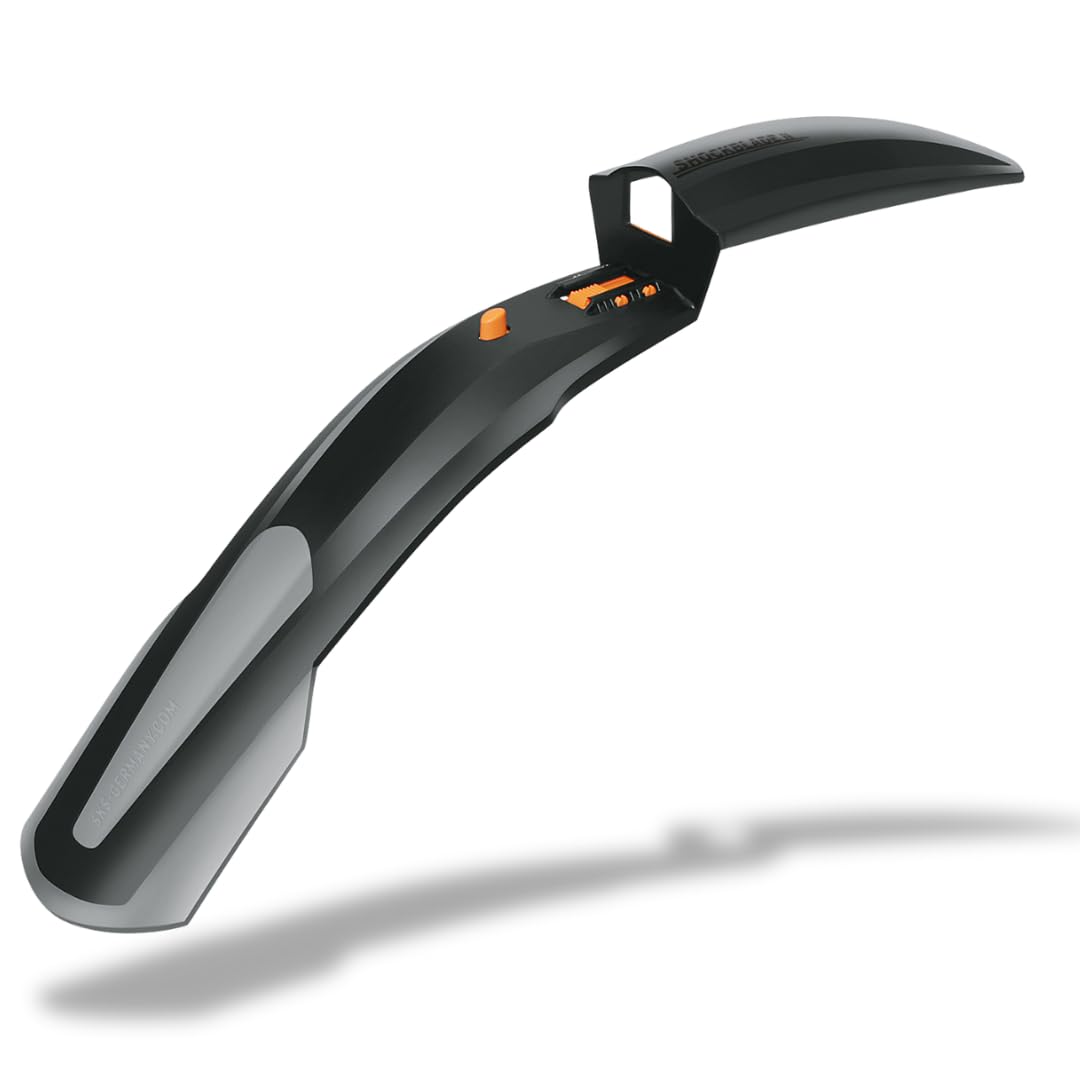 SKS GERMANY SHOCKBLADE 26" + 27.5" front mudguard with wide spoiler, bike accessories for mountain bikes (quick-release fastening, splash guard made of 2-component plastic), black